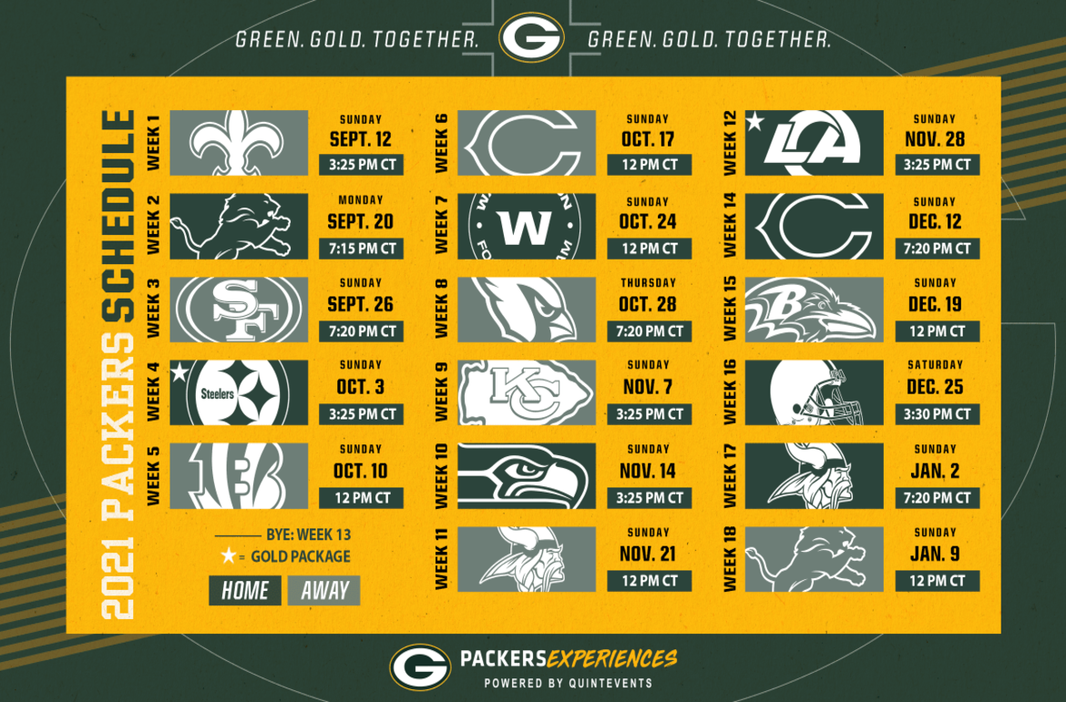 Temporada 2021 Panorama geral do calendário dos Packers Cheeseheads